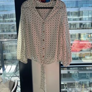 Patterned long sleeve front tie shirt